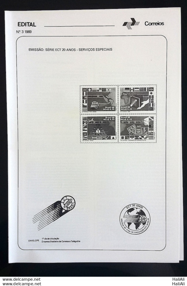 Brochure Brazil Edital 1989 03 Special Services 20 Years ECT Without Stamp - Briefe U. Dokumente