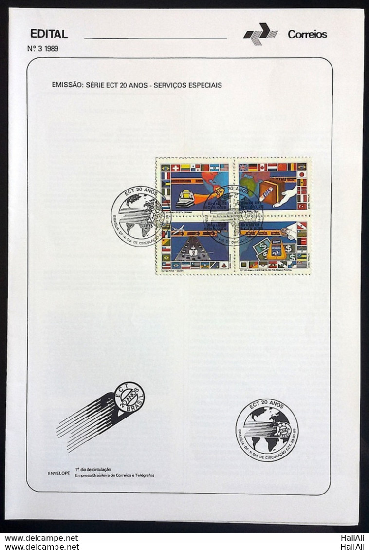 Brochure Brazil Edital 1989 03 Special Services 20 Years Ect With Stamp CBC DF Brasília - Storia Postale