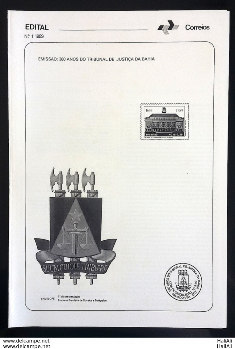 Brochure Brazil Edital 1989 01 JUSTICE COURT BAHIA RIGHT Without Stamp - Brieven En Documenten