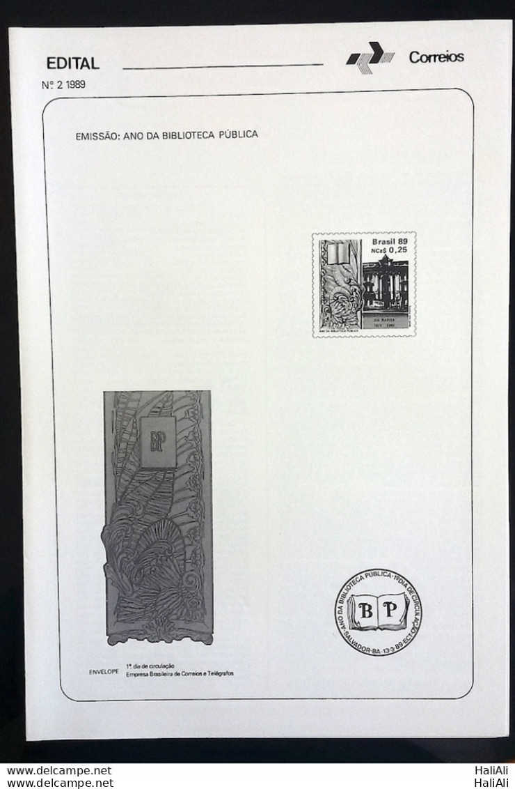 Brochure Brazil Edital 1989 02 Year Of The Within Stamp Public Library - Brieven En Documenten