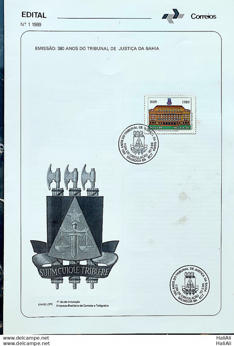 Brochure Brazil Edital 1989 01 Court Justice Bahia Law With Stamp CBC BA Salvador - Storia Postale