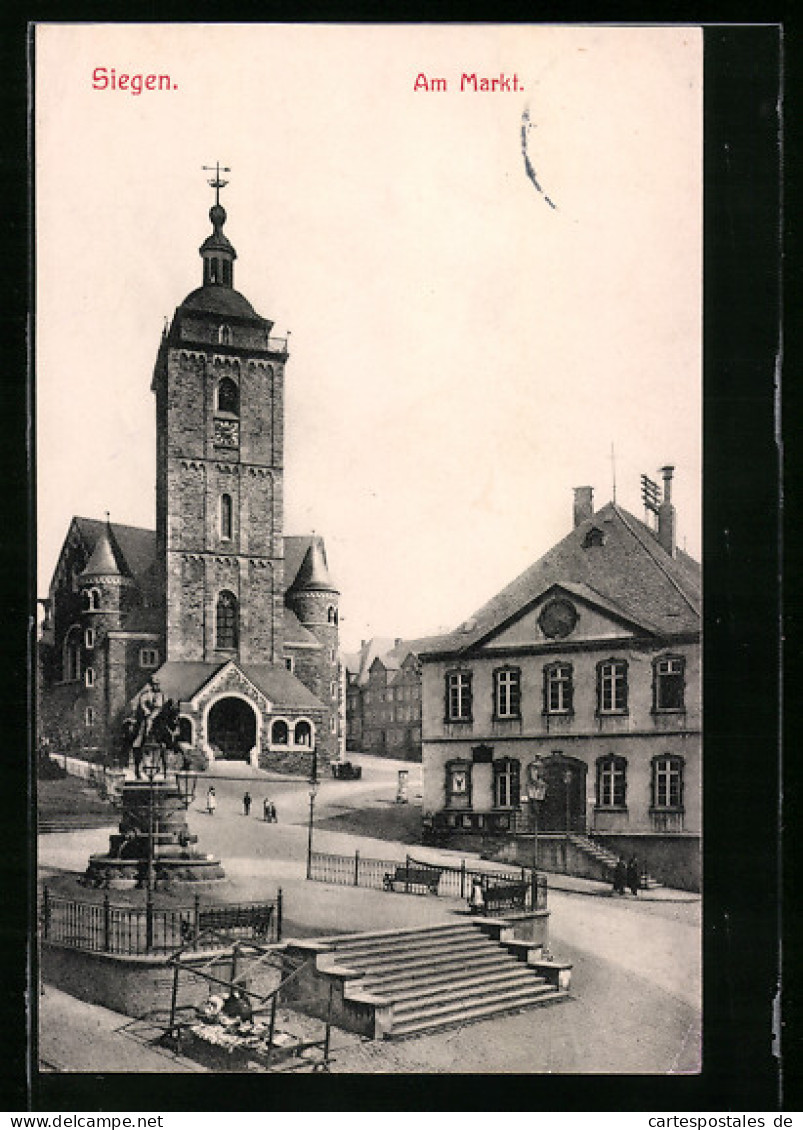 AK Siegen, Kirche Am Markt Mit Denkmal  - Siegen