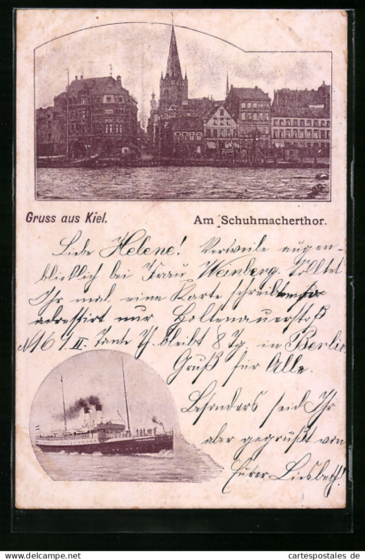 AK Kiel, Am Schuhmacherthor, Dampfschiff  - Kiel