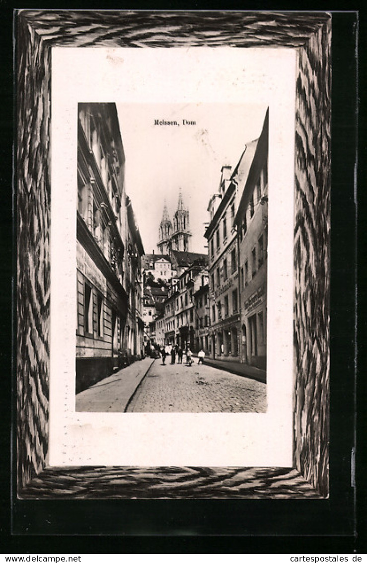 Passepartout-AK Meissen, Strassenpartie Mit Blick Auf Dom  - Meissen