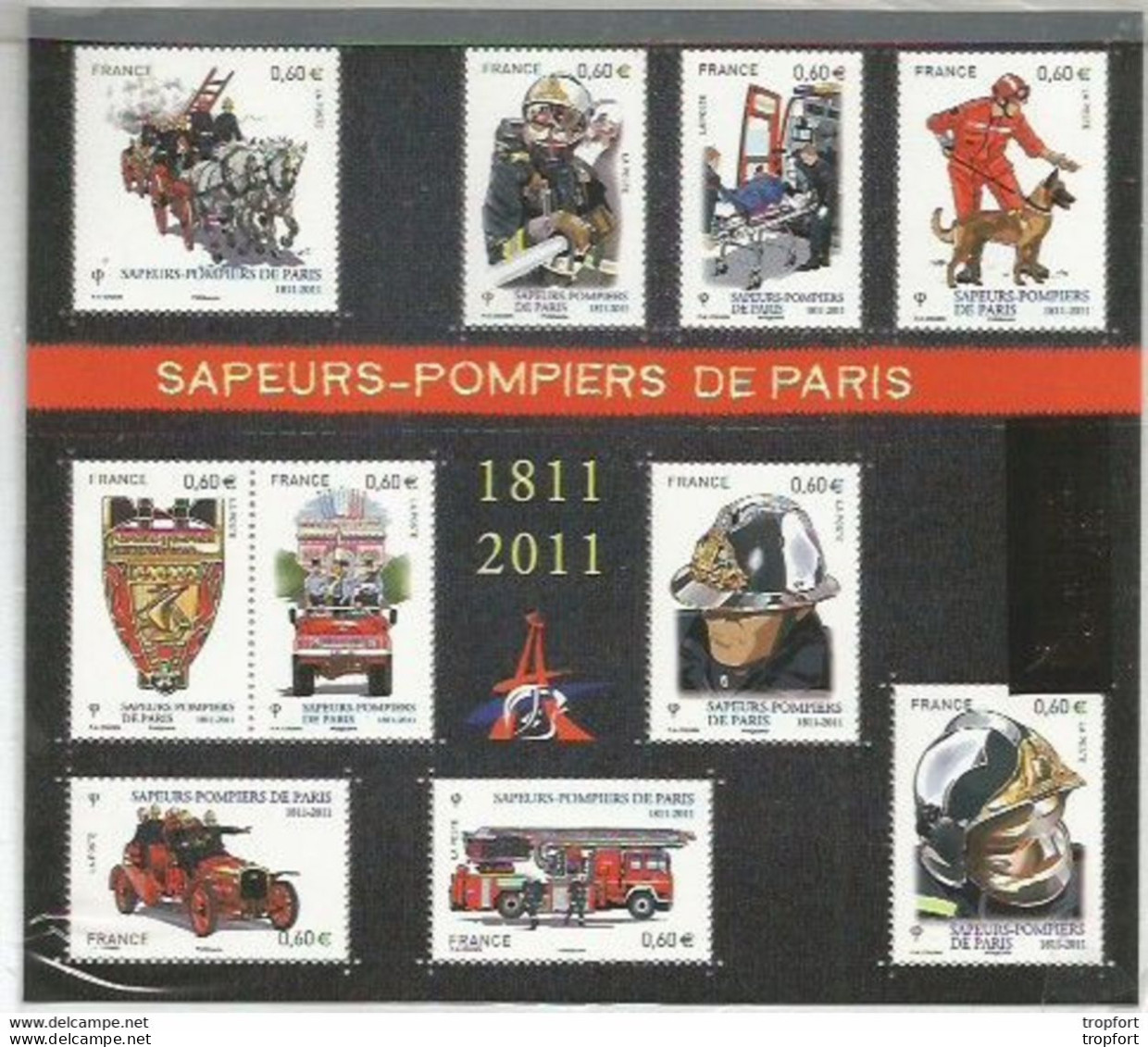 CD / Vintage / Plaquette Sous Blister 10 Timbres NEUFS BI CENTENAIRE SAPEUR POMPIER BSPP Sapeurs-pompiers - Pompieri