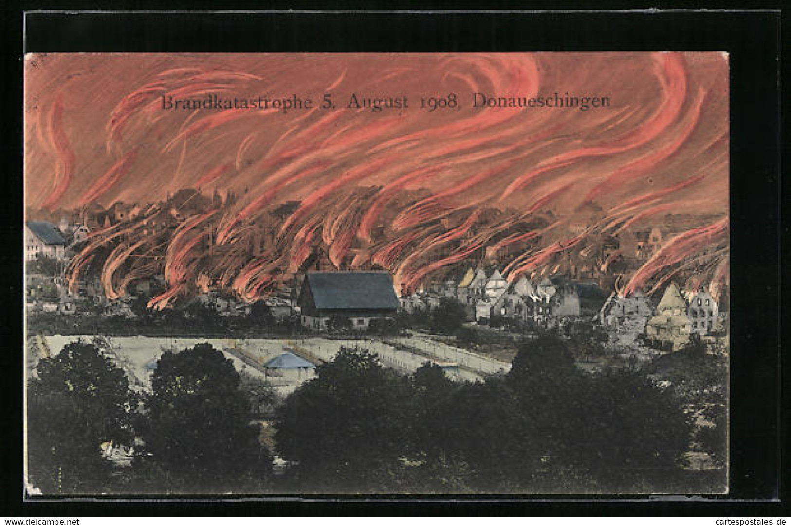 AK Donaueschingen, Brandkatastrophe 5. August 1908  - Catastrophes