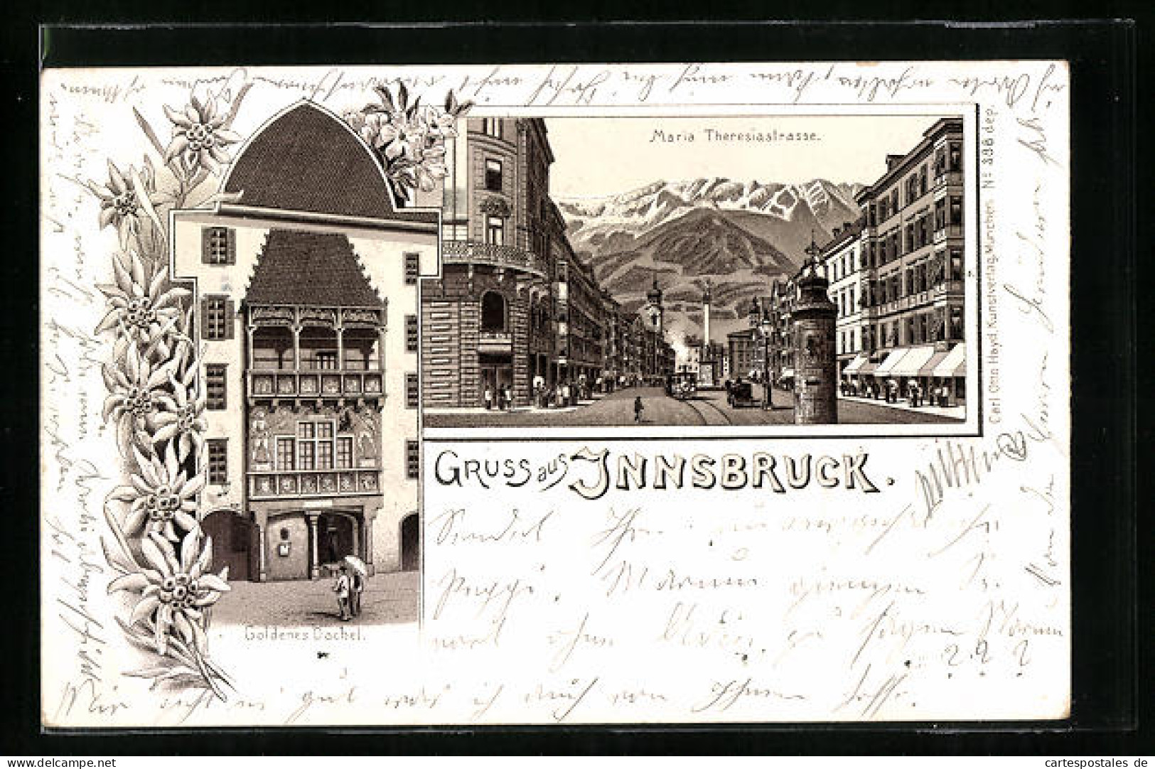 Lithographie Innsbruck, Gasthaus Goldenes Dachel, Maria Theresiastrasse  - Sonstige & Ohne Zuordnung