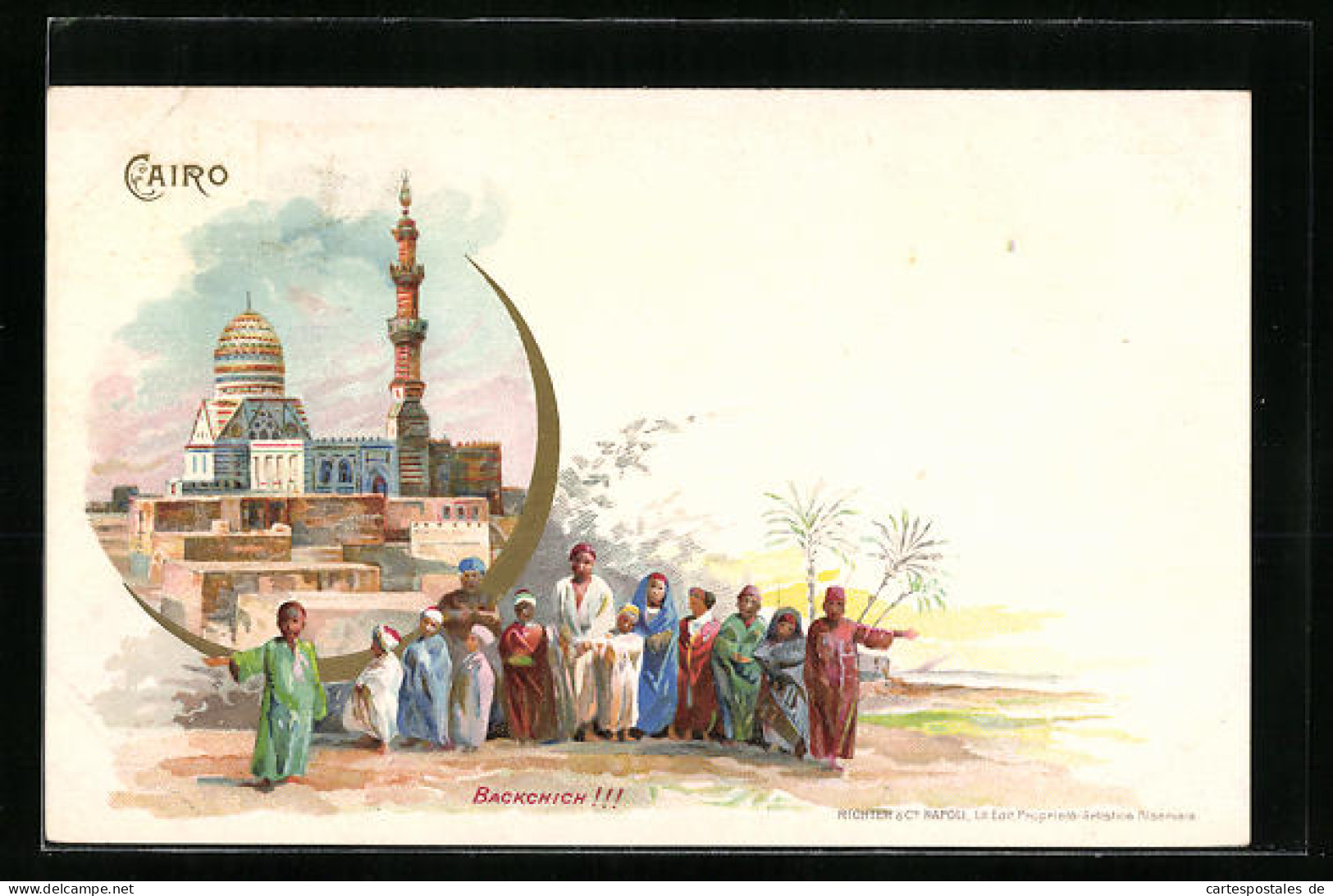 Lithographie Cairo, Moschee, Bettelnde Des Enfants  - Sonstige & Ohne Zuordnung