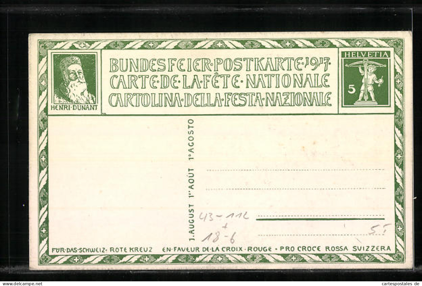 Künstler-AK Paar Mit Trinkschale, Schweizer Bundesfeier 1917, Ganzsache  - Entiers Postaux