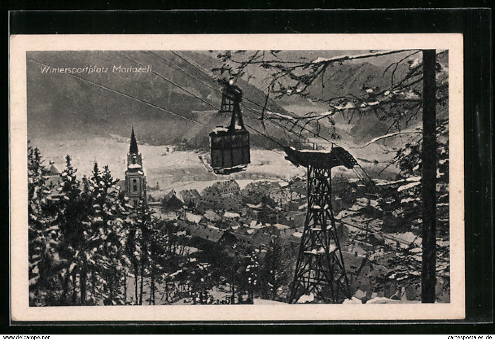 AK Mariazell, Ortsansicht Mit Seilbahn Im Winter  - Seilbahnen