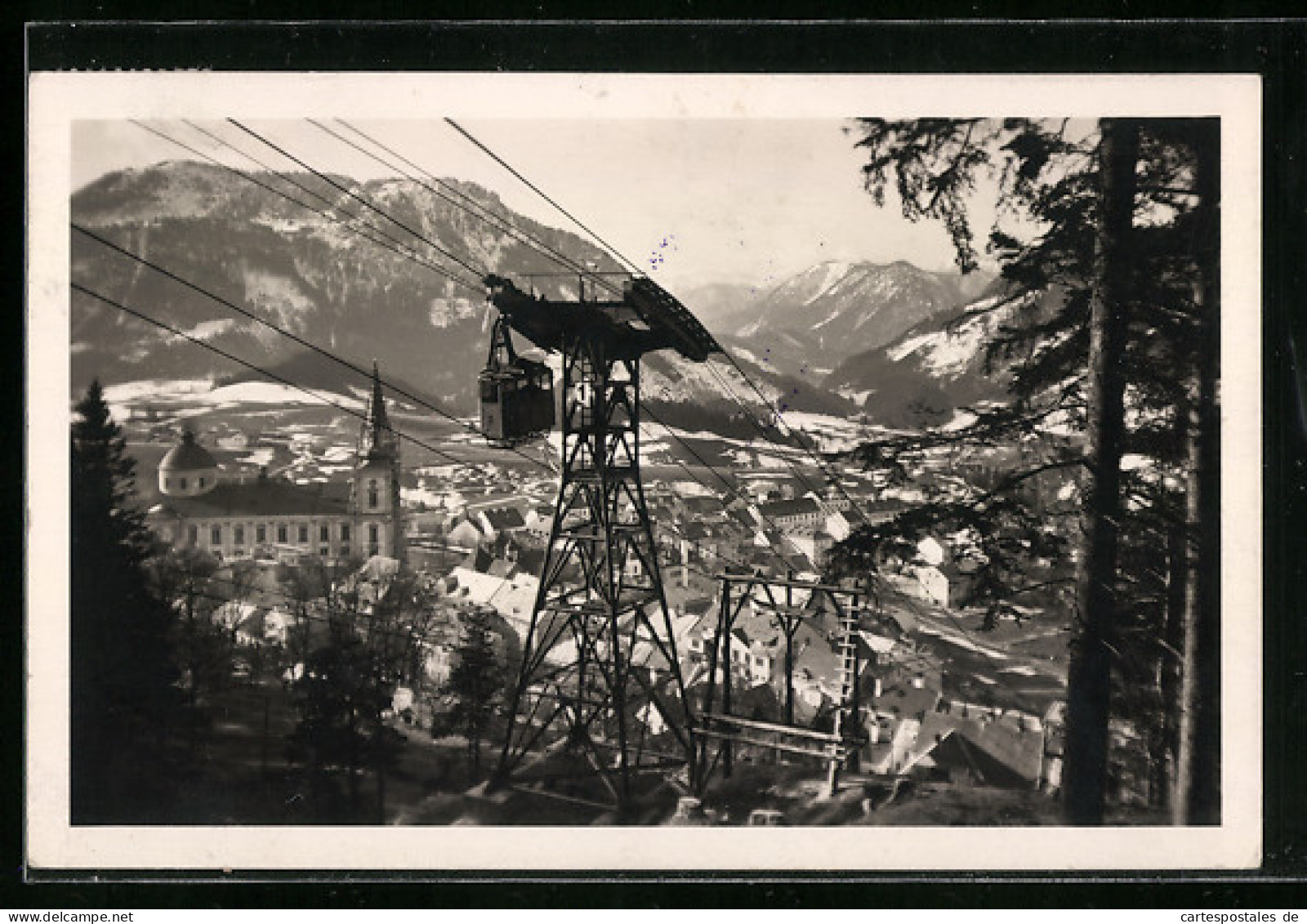 AK Mariazell, Seilbahn Auf Das Bürgeralpl Mit Ortsansicht  - Funiculares