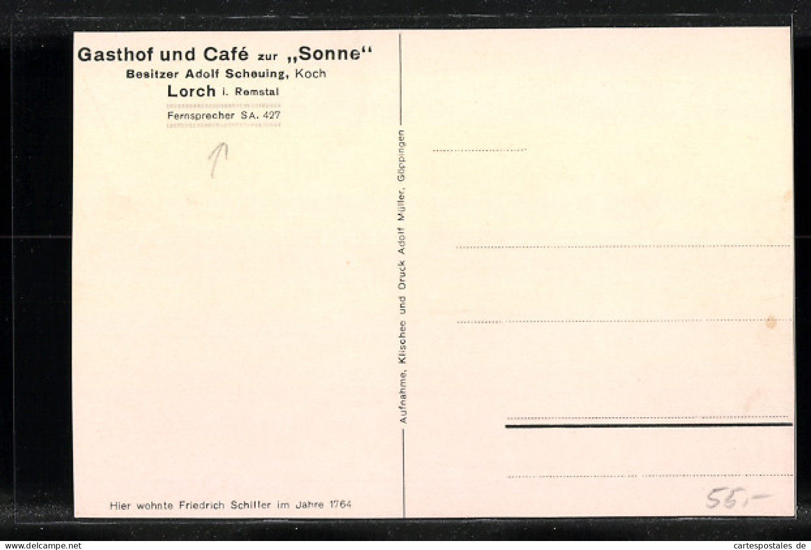 AK Lorch I. Remstal, Gasthof Und Café Zur Sonne Von Adolf Scheuing  - Lorch