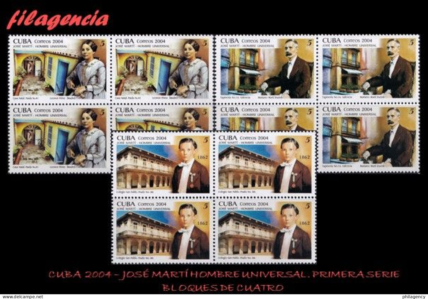 CUBA. BLOQUES DE CUATRO. 2004-06 JOSÉ MARTÍ. HOMBRE UNIVERSAL. PRIMERA SERIE - Nuovi