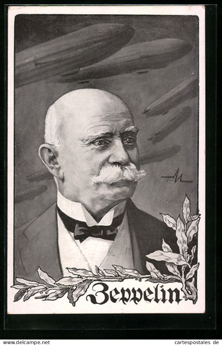 Künstler-AK Portrait Des Grafen Ferdinand Von Zeppelin  - Dirigeables