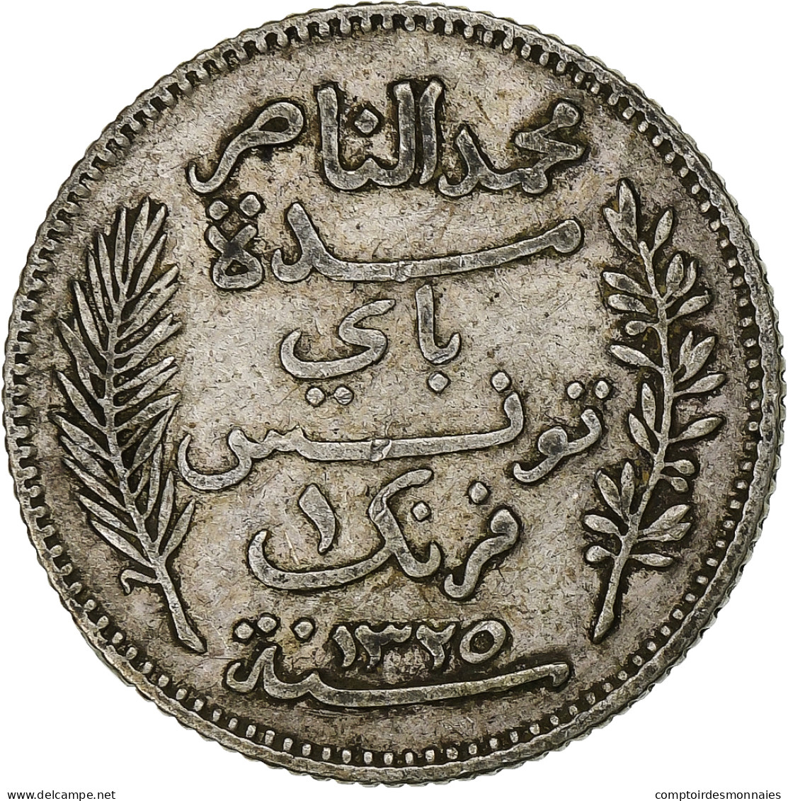 Tunisie, Muhammad Al-Nasir Bey, Franc, 1907, Paris, Argent, TB+, KM:238 - Tunisie