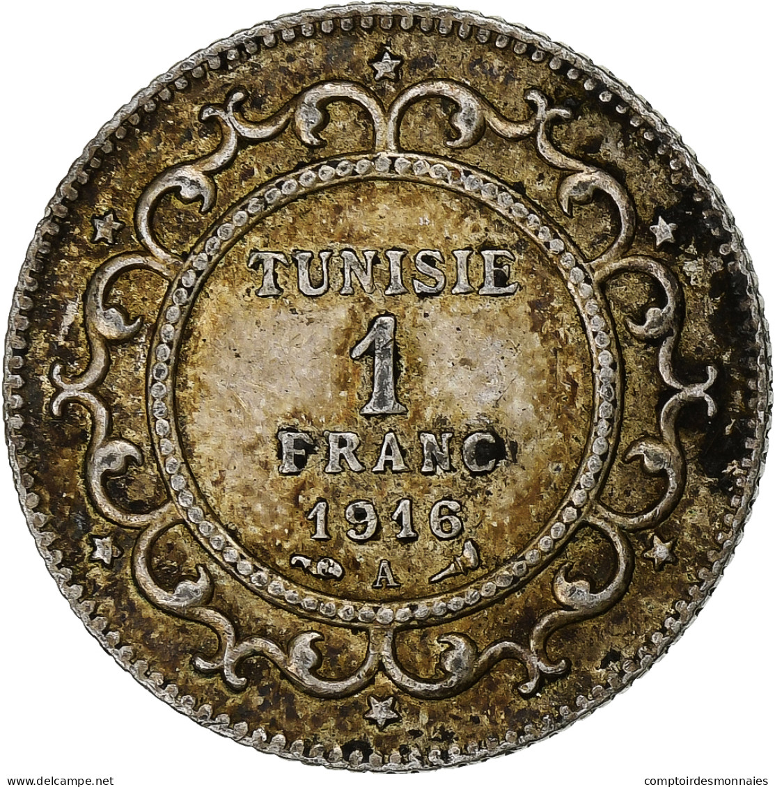 Monnaie, Tunisie, Muhammad Al-Nasir Bey, Franc, 1916, Paris, TTB, Argent, KM:238 - Túnez