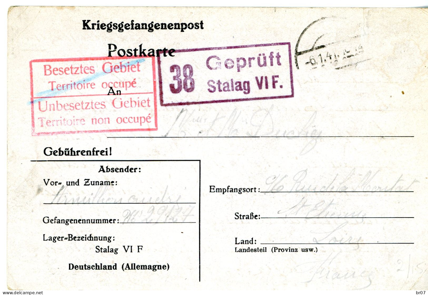 CAMP DE PRISONNIERS CPFM 1940 STALAG VIF = BOCHOLT (MUNSTER) ALLEMAGNE - WW II