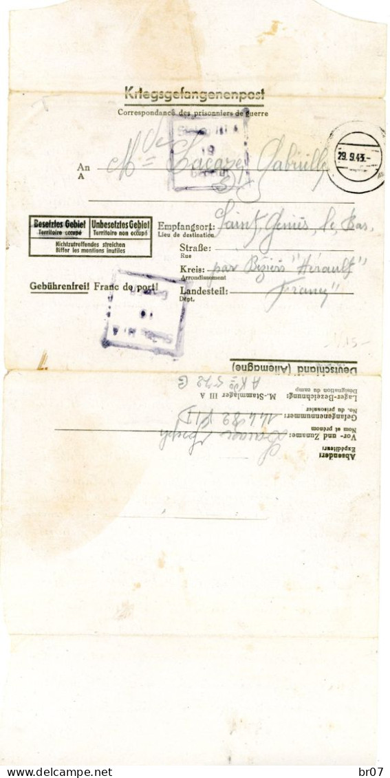 CAMP DE PRISONNIERS CLFM 1943 STALAG IIIA = LUKENWALDE (BERLIN) ALLEMAGNE - Guerre De 1939-45