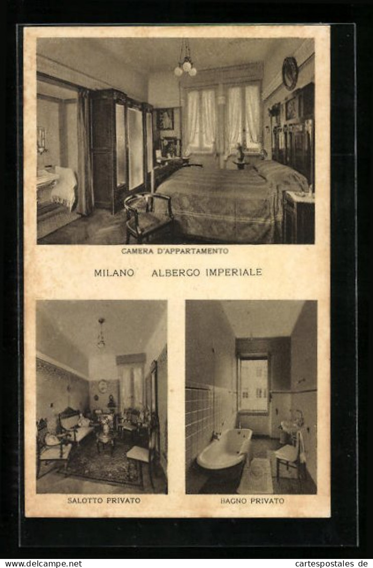 Cartolina Milano, Albergo Imperiale, Salotto Privato, Bagno Privato  - Milano (Mailand)