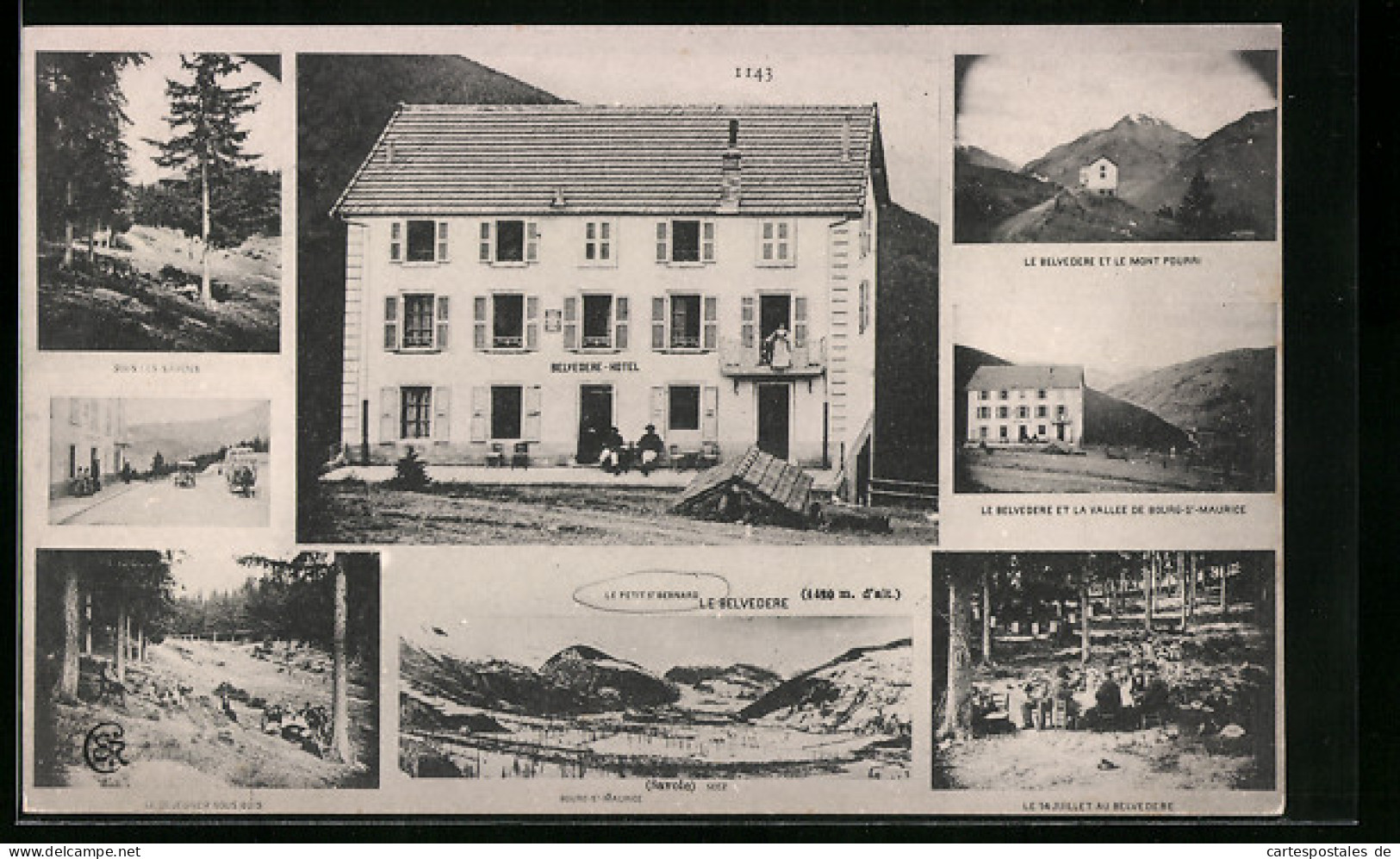 CPA Le Petit St. Bernard, Belvedere-Hotel, Le Belvedere, Le Dejeuner Sous Bois  - Autres & Non Classés