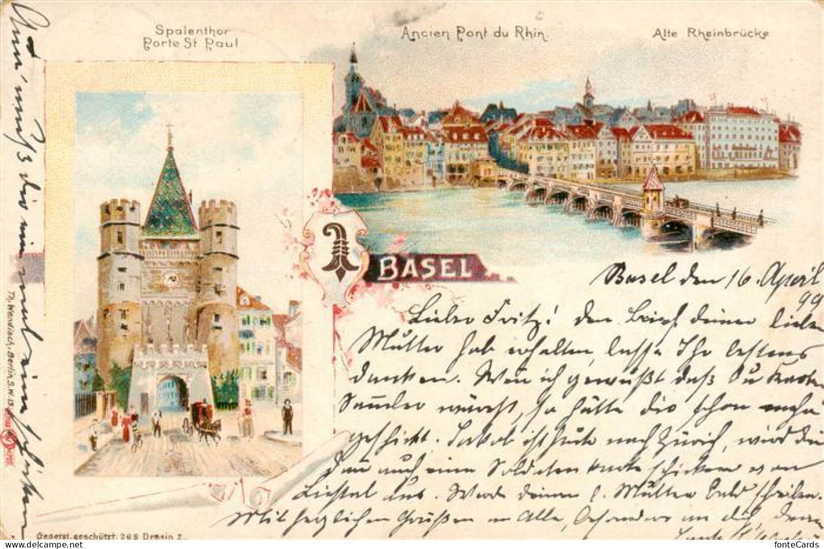 13863218 Basel BS Spalentor Alte Rheinbruecke Kuenstlerkarte Basel BS - Autres & Non Classés