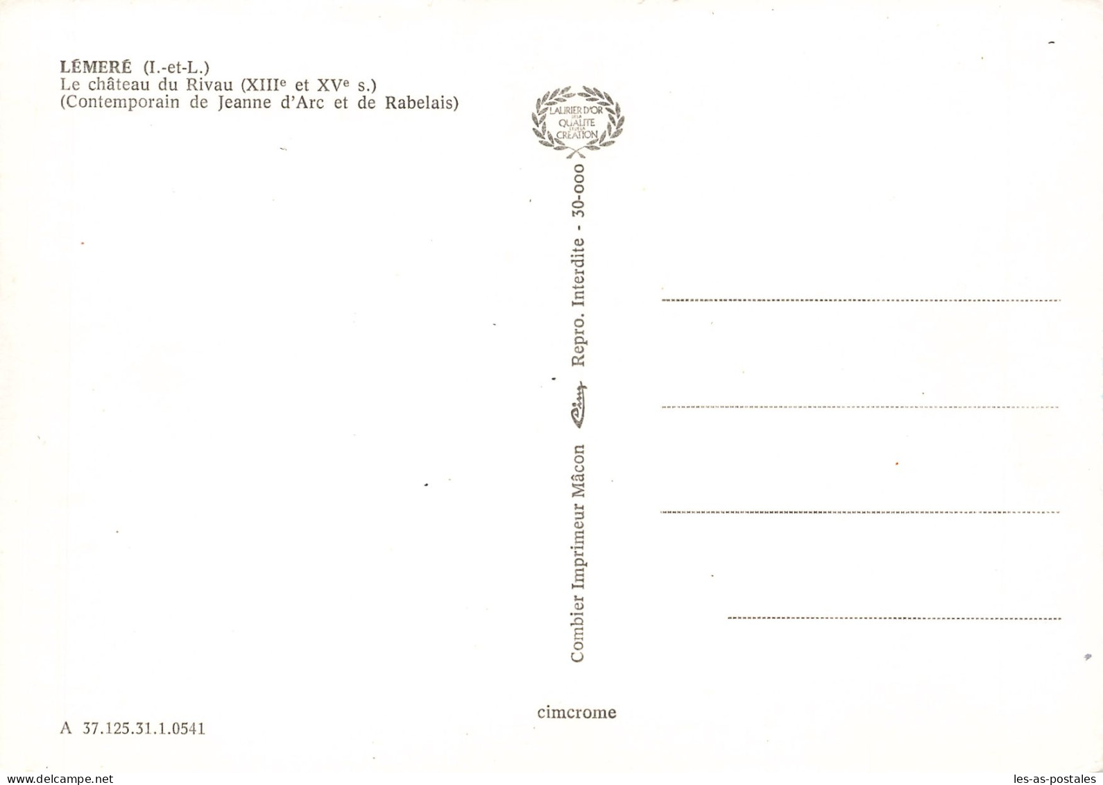 37  LEMERE LE CHÂTEAU DU RIVAU - Otros & Sin Clasificación