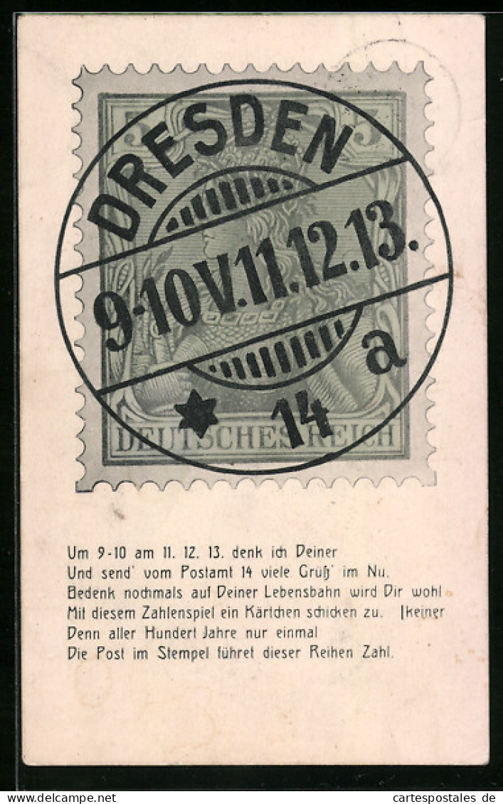 AK Dresden, Briefmarke Mit Stempel 11.12.13  - Sterrenkunde