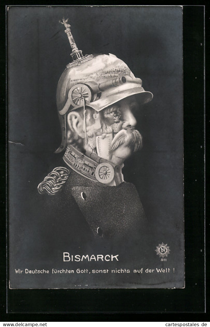 AK Bismarck Mit Pickelhaube, Metamorphose  - Historical Famous People