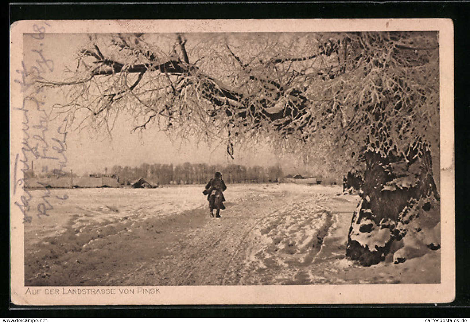 AK Pinsk, Soldat Auf Der Landstrasse Im Winter  - Russia