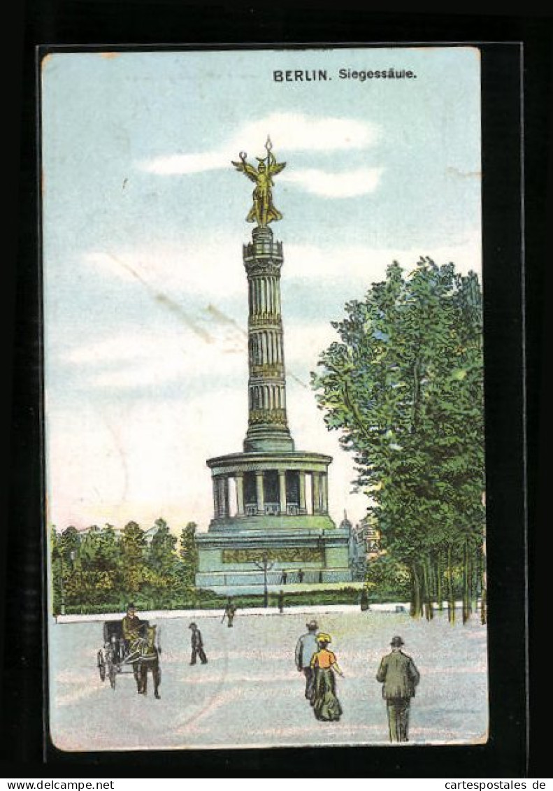 Lithographie Berlin-Tiergarten, An Der Siegessäule  - Tiergarten