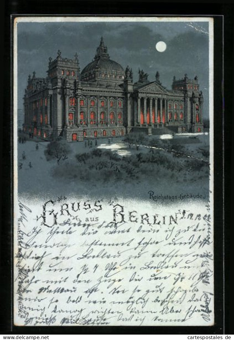 Mondschein-Lithographie Berlin-Tiergarten, Reichstags-Gebäude  - Tiergarten