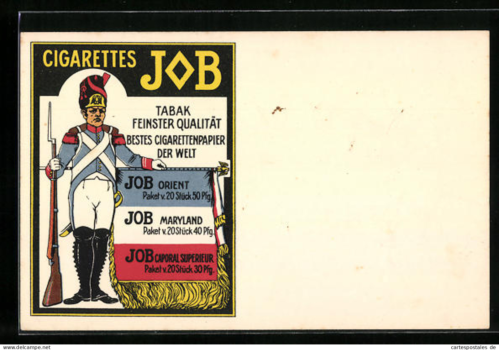 AK Soldat Mit Gewehr, Reklame Für JOB-Zigarettenpapier  - Landbouw