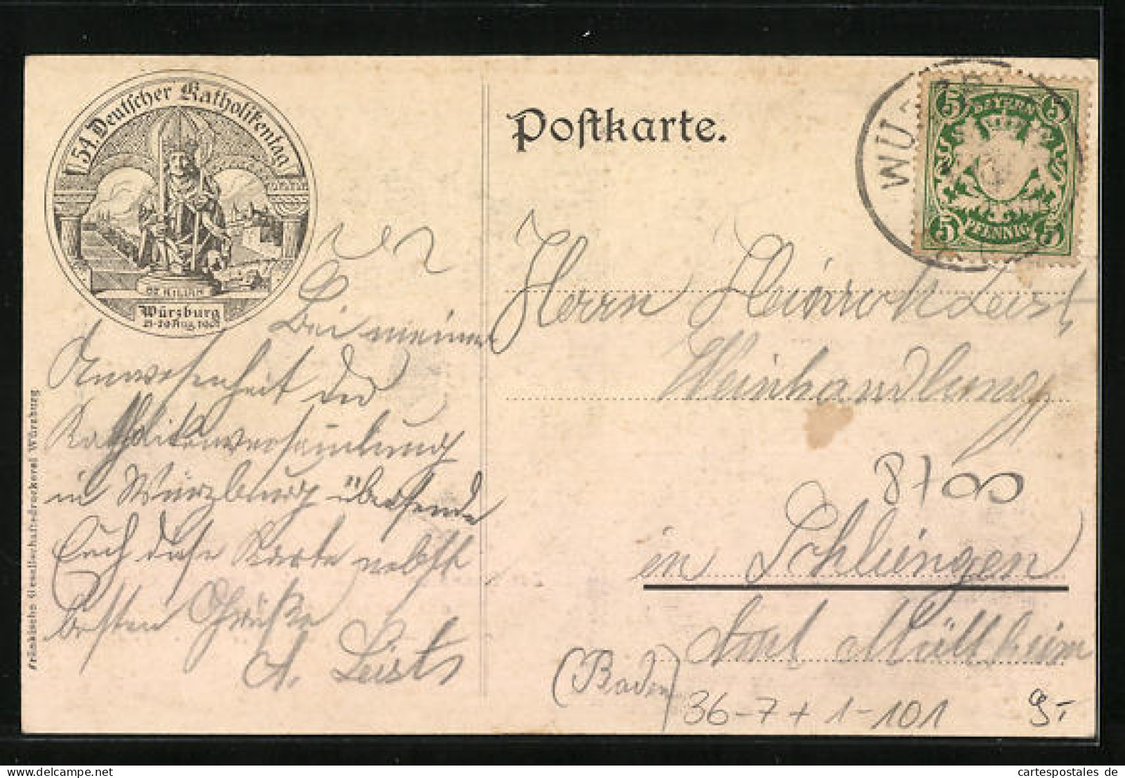 AK Würzburg, 54. Generalversammlung Der Katholiken Deutschlands 1907, Dom Und Neumünsterkirche, Papst Pius X.  - Other & Unclassified