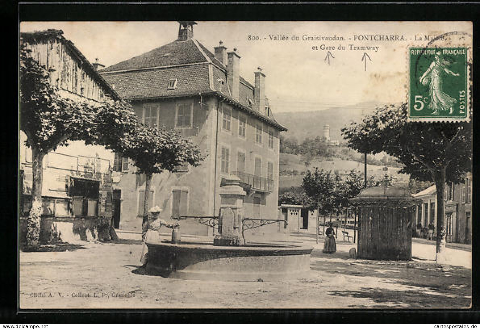 CPA Pontcharra, Vallée Du Graisivaudan, La Mairie Et Gare Du Tramway  - Pontcharra