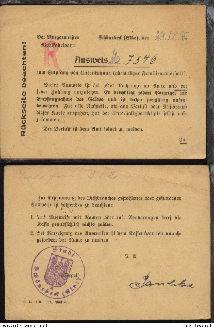 Schönebeck 1945 Ausweis Zum Empfang Von Unterstützung  - Sonstige & Ohne Zuordnung