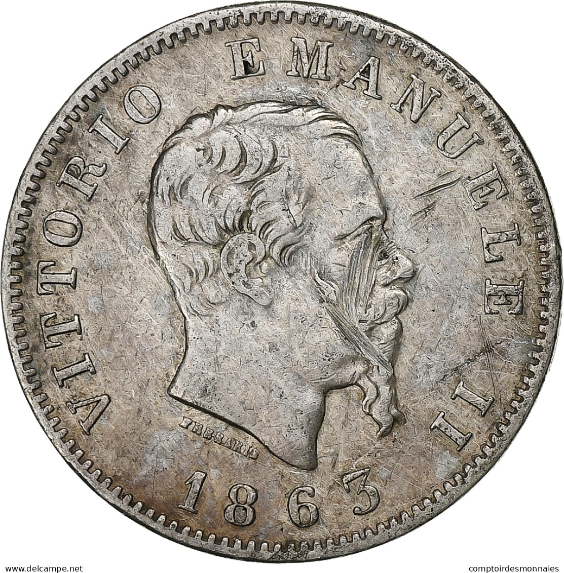 Monnaie, Italie, Vittorio Emanuele II, Lira, 1863, Milan, TB, Argent, KM:5a.1 - 1861-1878 : Victor Emmanuel II.