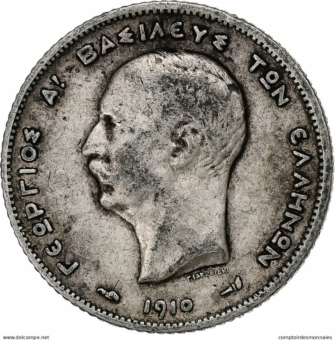 Monnaie, Grèce, George I, Drachma, 1910, TB+, Argent, KM:60 - Griekenland