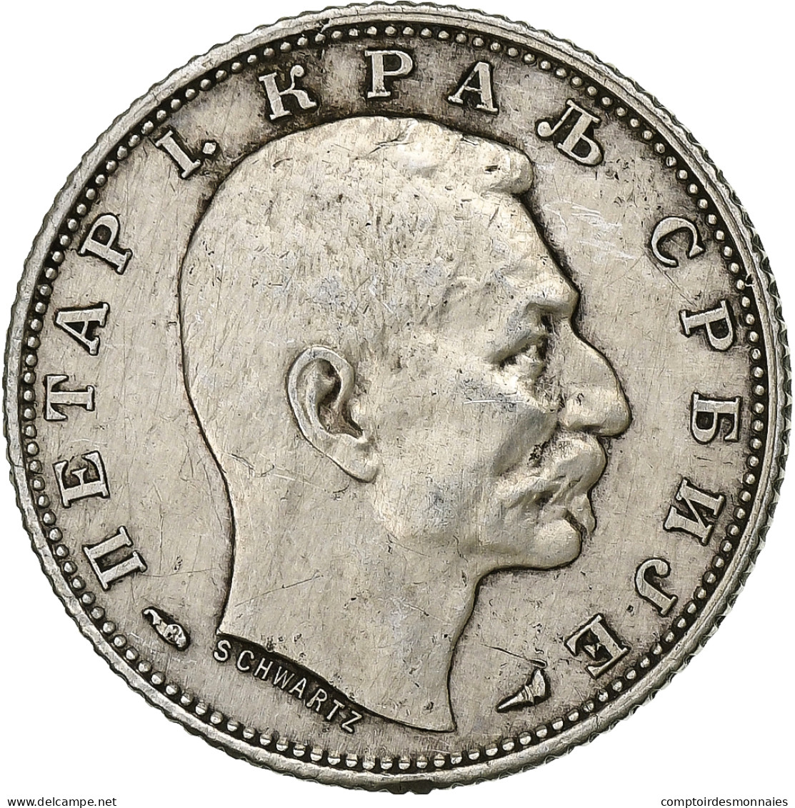 Serbie, Peter I, Dinar, 1915, Paris, Argent, TTB+, KM:25.3 - Serbia