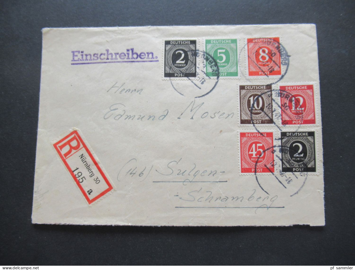 1947 Kontrollrat Ziffer MiF Mit 7 Marken! Einschreiben Fernbrief Nürnberg 30 - Sulgen Schramberg - Storia Postale
