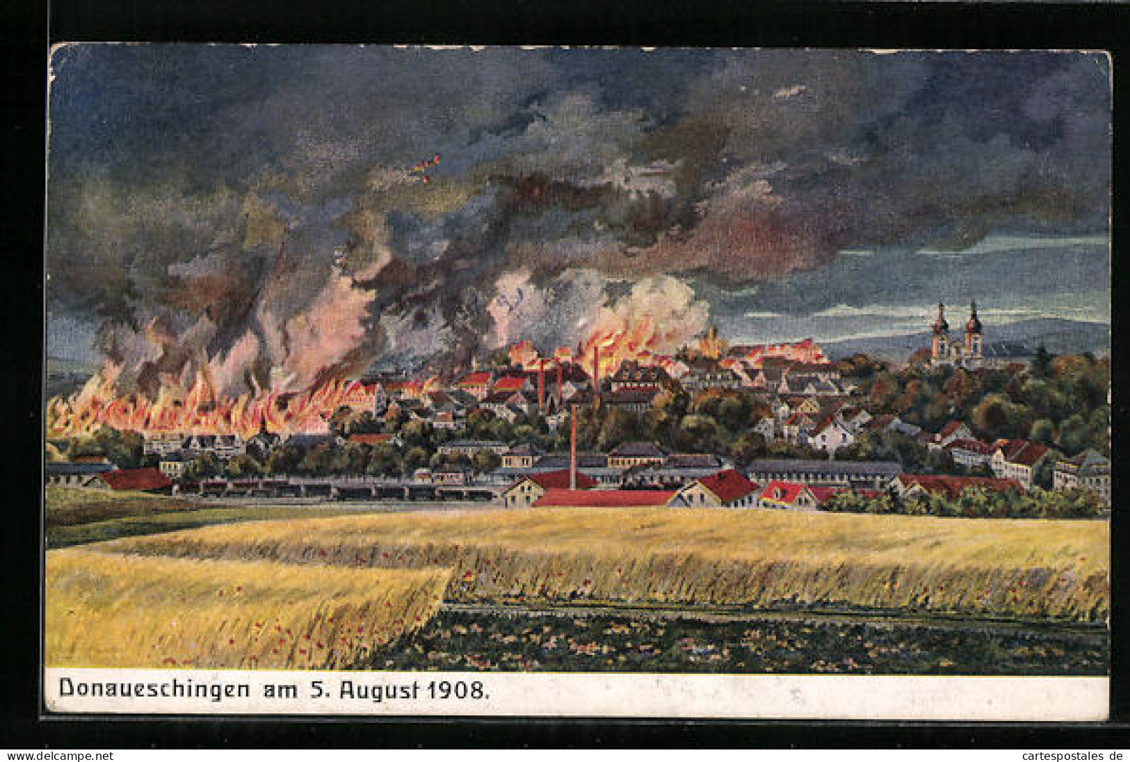 AK Donaueschingen, Blick Auf Die Brennende Stadt Von 1908  - Catastrophes