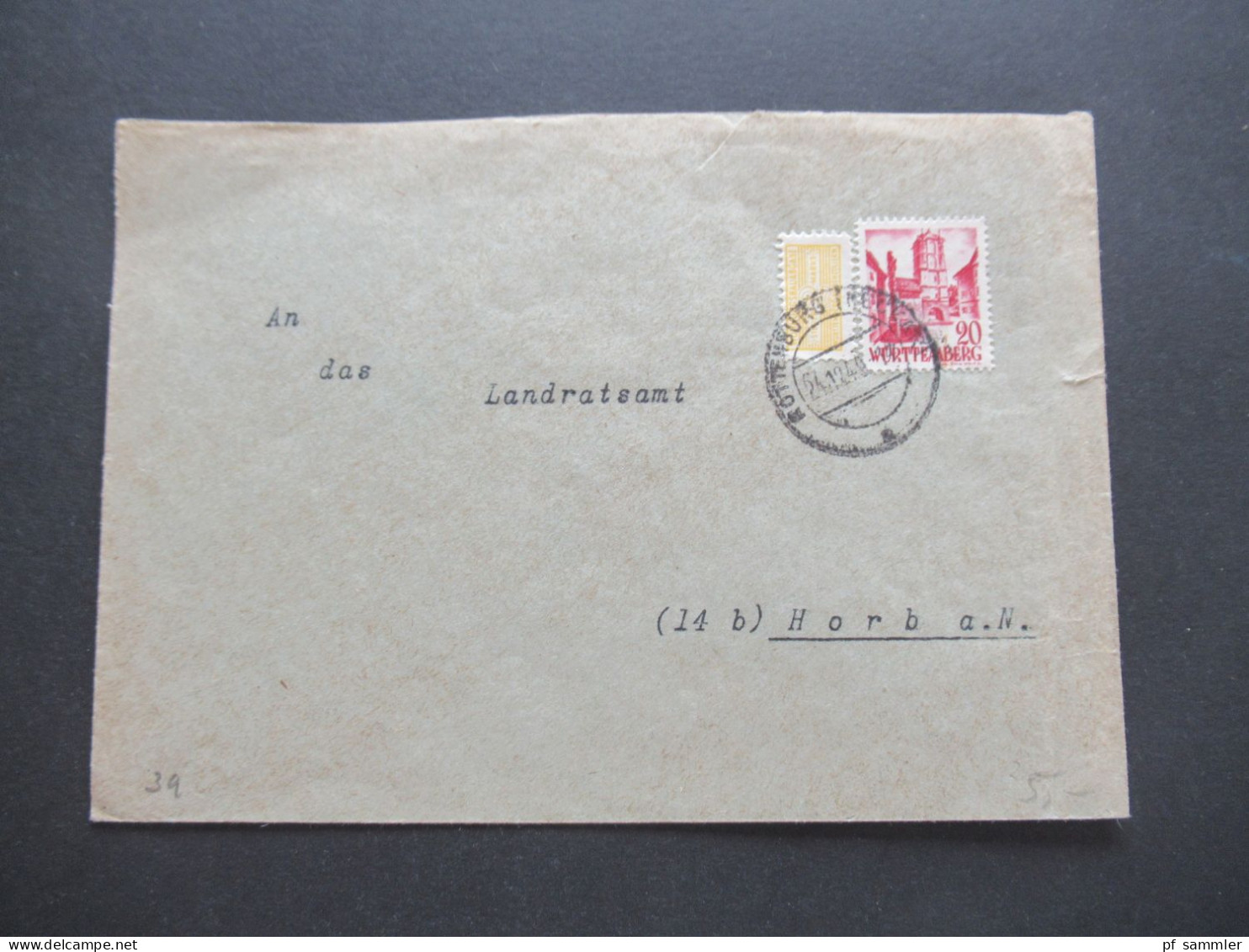 24.12.1949 Französische Zone Württemberg Nr.34 Mit Wohnungsbau - Abgabe Mi.Nr.3 Tagesstempel Rottenburg - Amtliche Ausgaben