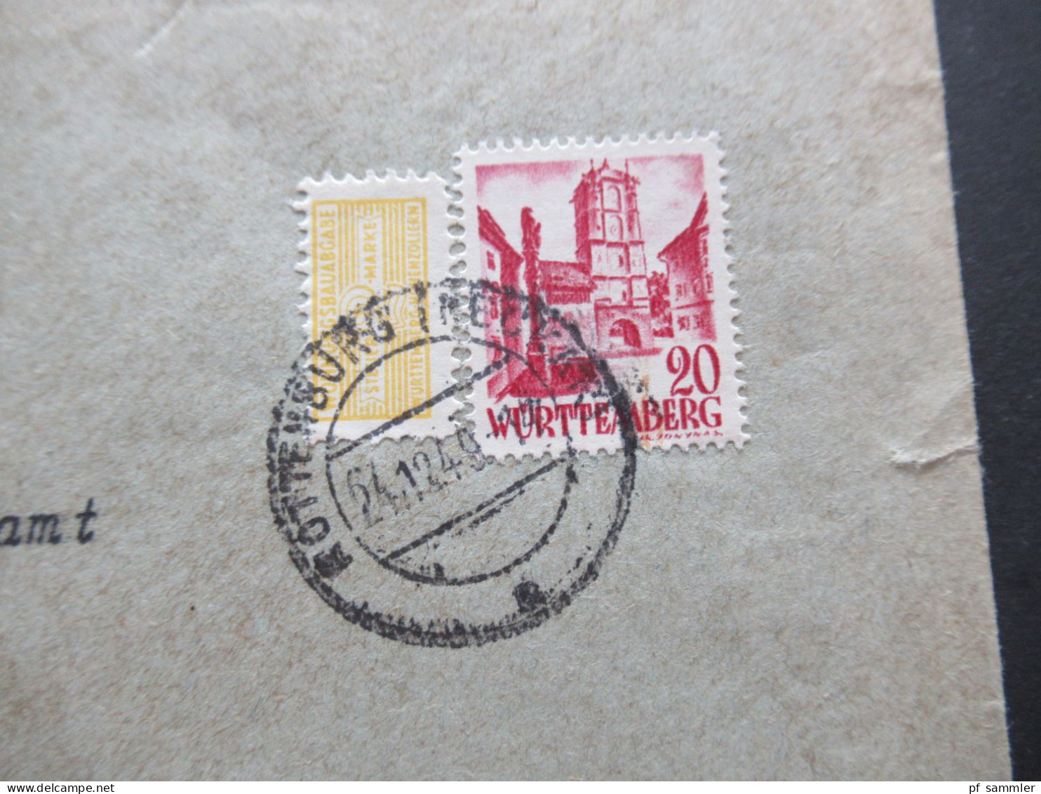 24.12.1949 Französische Zone Württemberg Nr.34 Mit Wohnungsbau - Abgabe Mi.Nr.3 Tagesstempel Rottenburg - Emisiones Generales