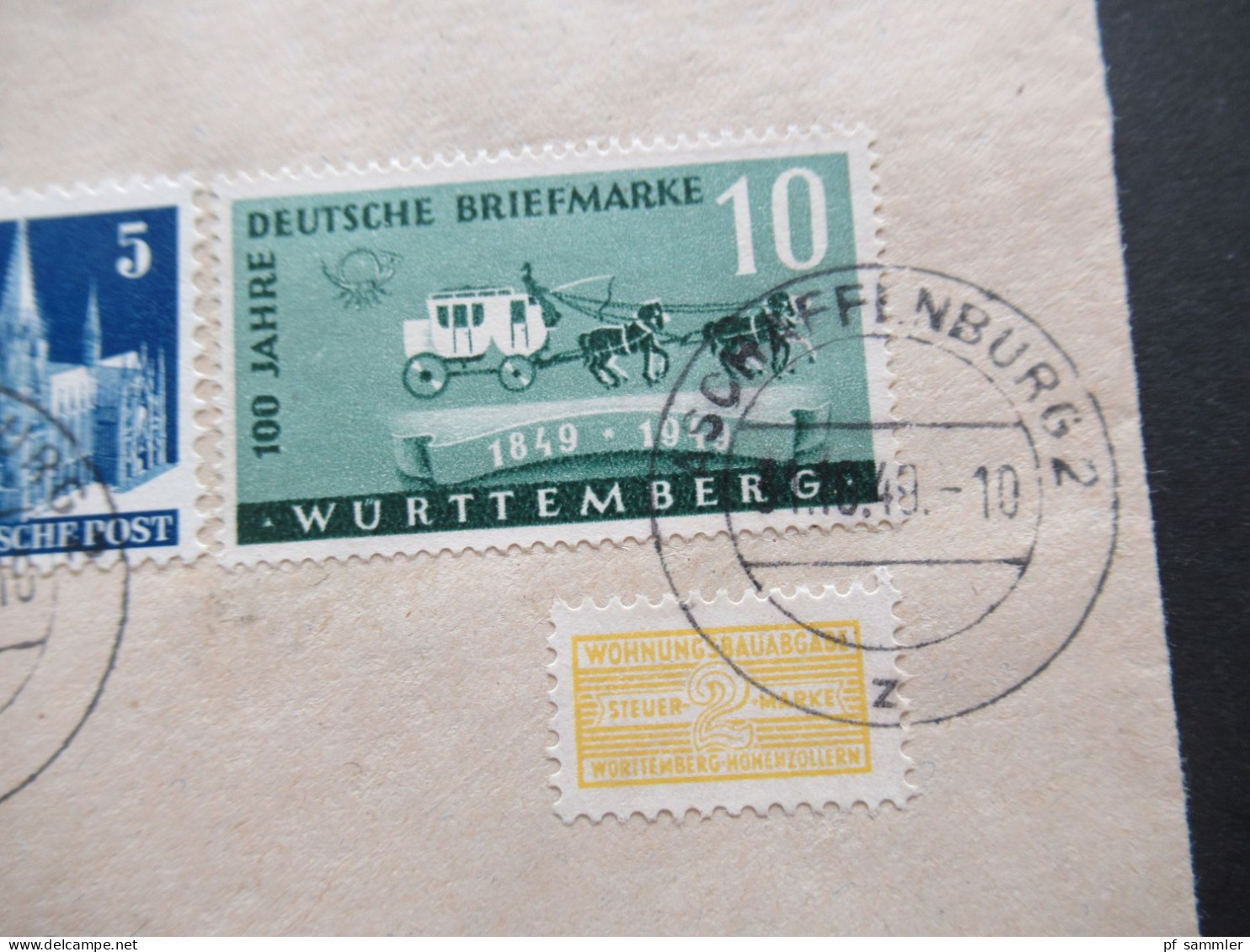 31.10.1949 Französische Zone Württemberg Nr.49 MiF Mit Bizone Bauten Und Mit Wohnungsbau - Abgabe Mi.Nr.3 - Emissions Générales