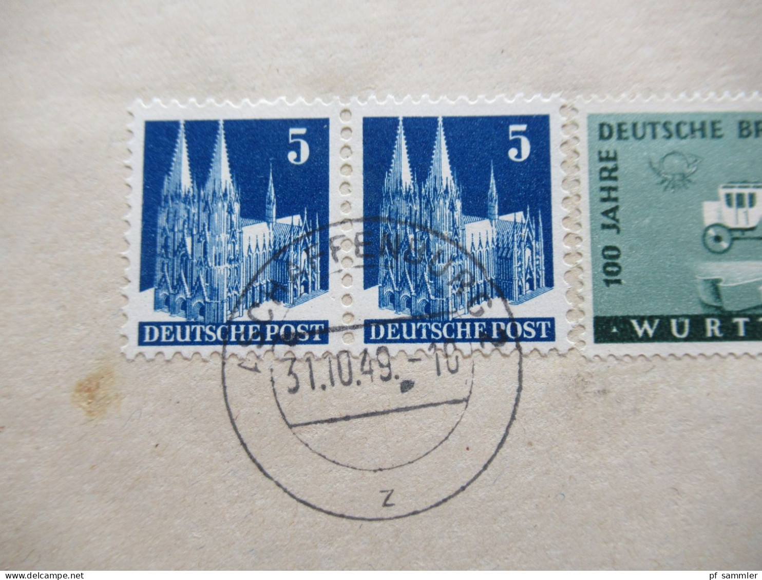 31.10.1949 Französische Zone Württemberg Nr.49 MiF Mit Bizone Bauten Und Mit Wohnungsbau - Abgabe Mi.Nr.3 - Amtliche Ausgaben