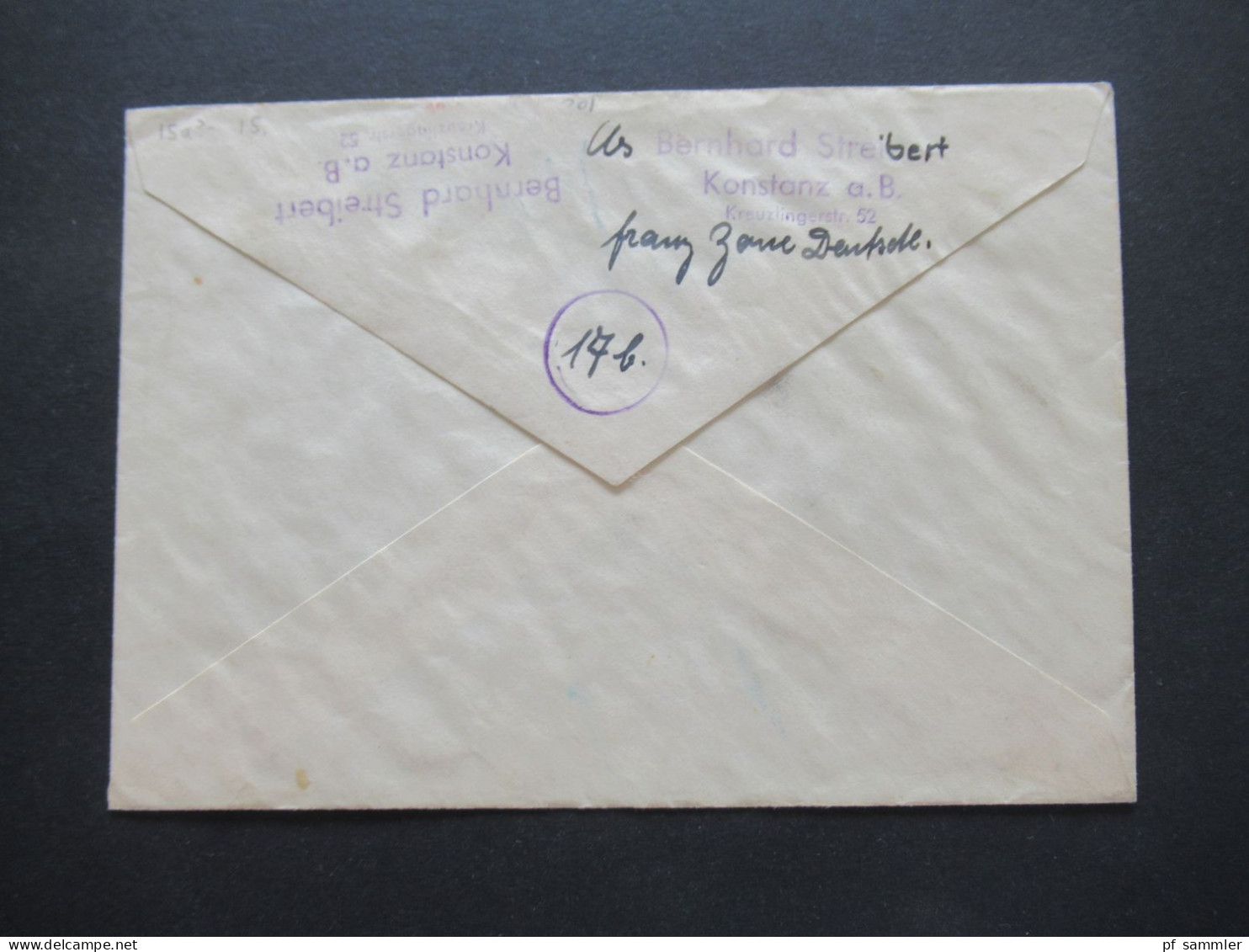 1947 Französische Zone Auslandsbrief In Die USA Konstanz 1 - Everett Washington Roter Ra1 Taxe Percue RM 75 - Emisiones Generales