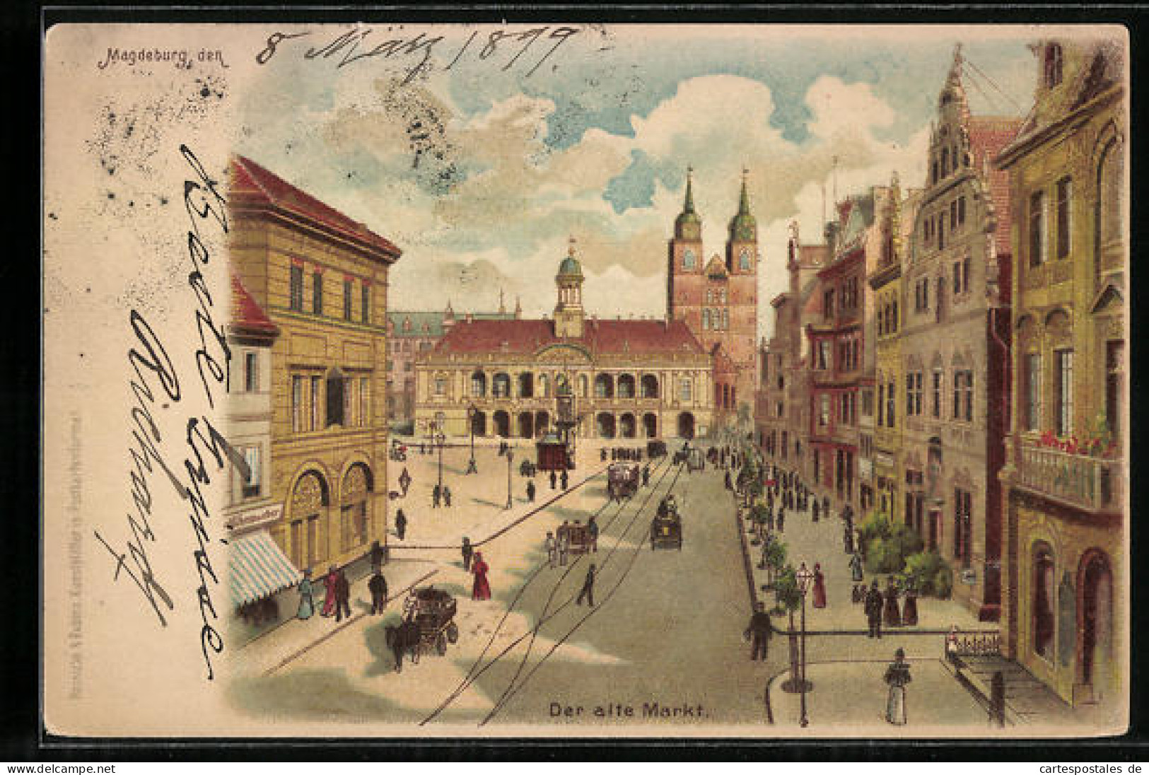 Lithographie Magdeburg, Partie Am Alten Markt  - Magdeburg