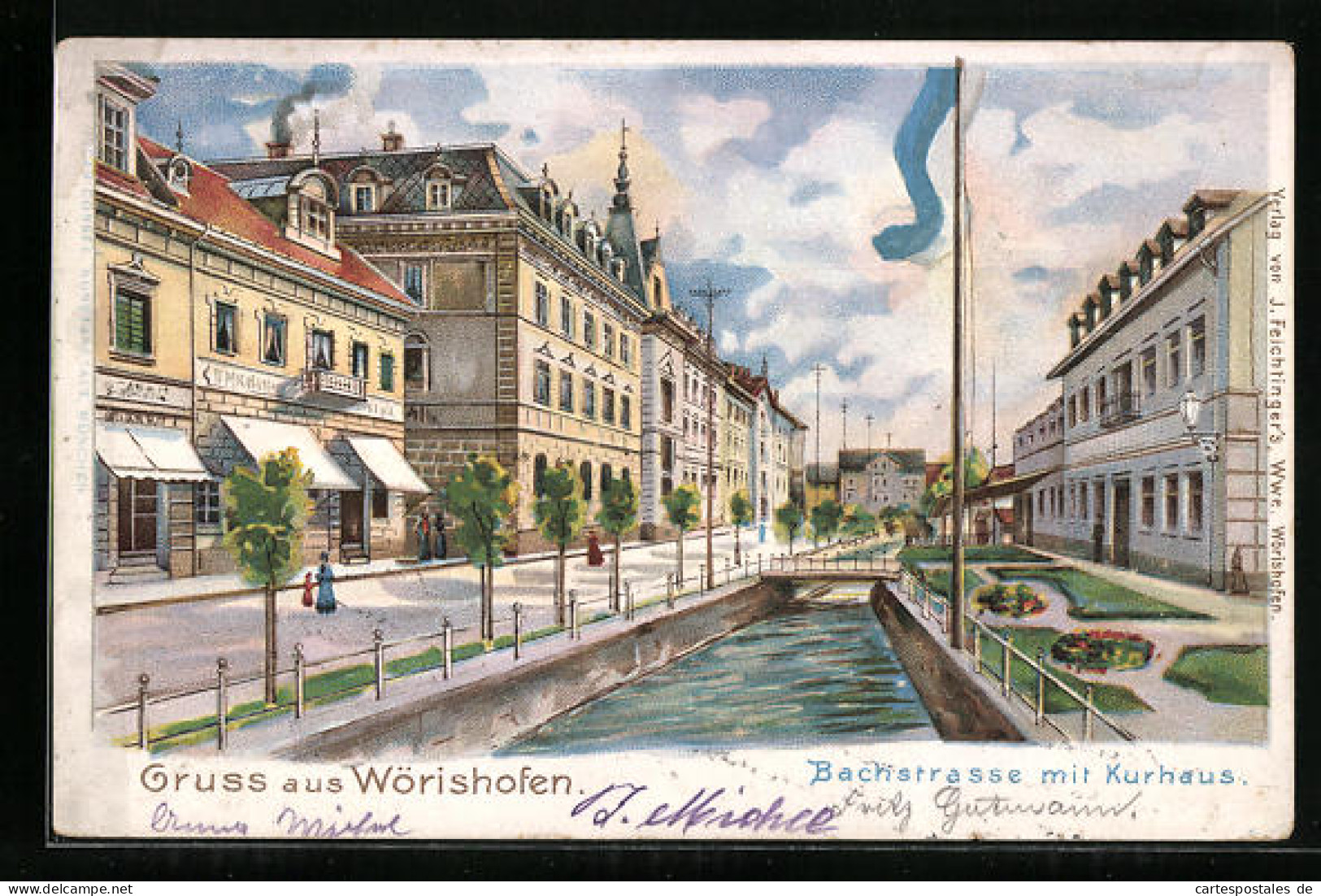 Lithographie Bad Wörishofen, Bachstrasse Mit Dem Kurhaus  - Bad Wörishofen