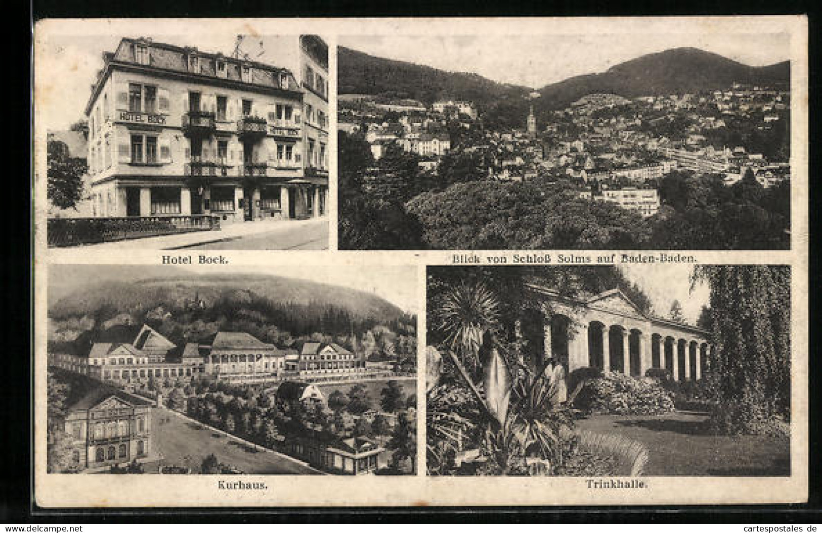 AK Baden-Baden, Hotel Bock, Kurkaus, Trinkhalle, Blick Auf Die Stadt Vom Schloss Solms Aus  - Baden-Baden