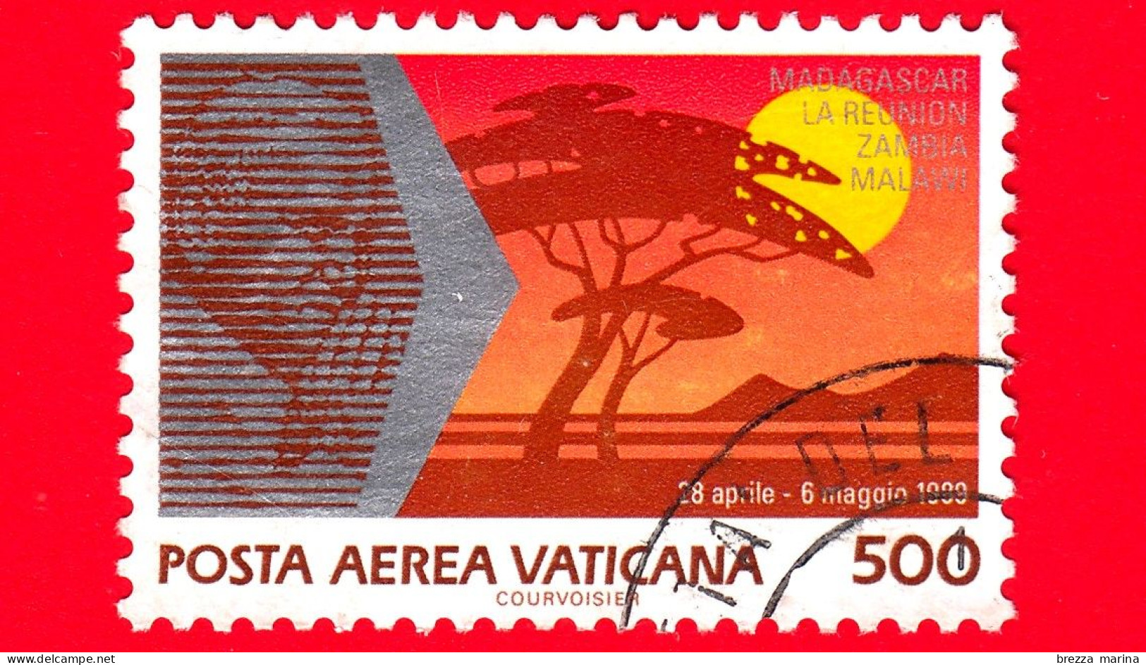 VATICANO  - Usato - 1990 - Viaggi Di Giovanni Paolo II - POSTA AEREA - Paesi Africani - 500 L. - Luftpost