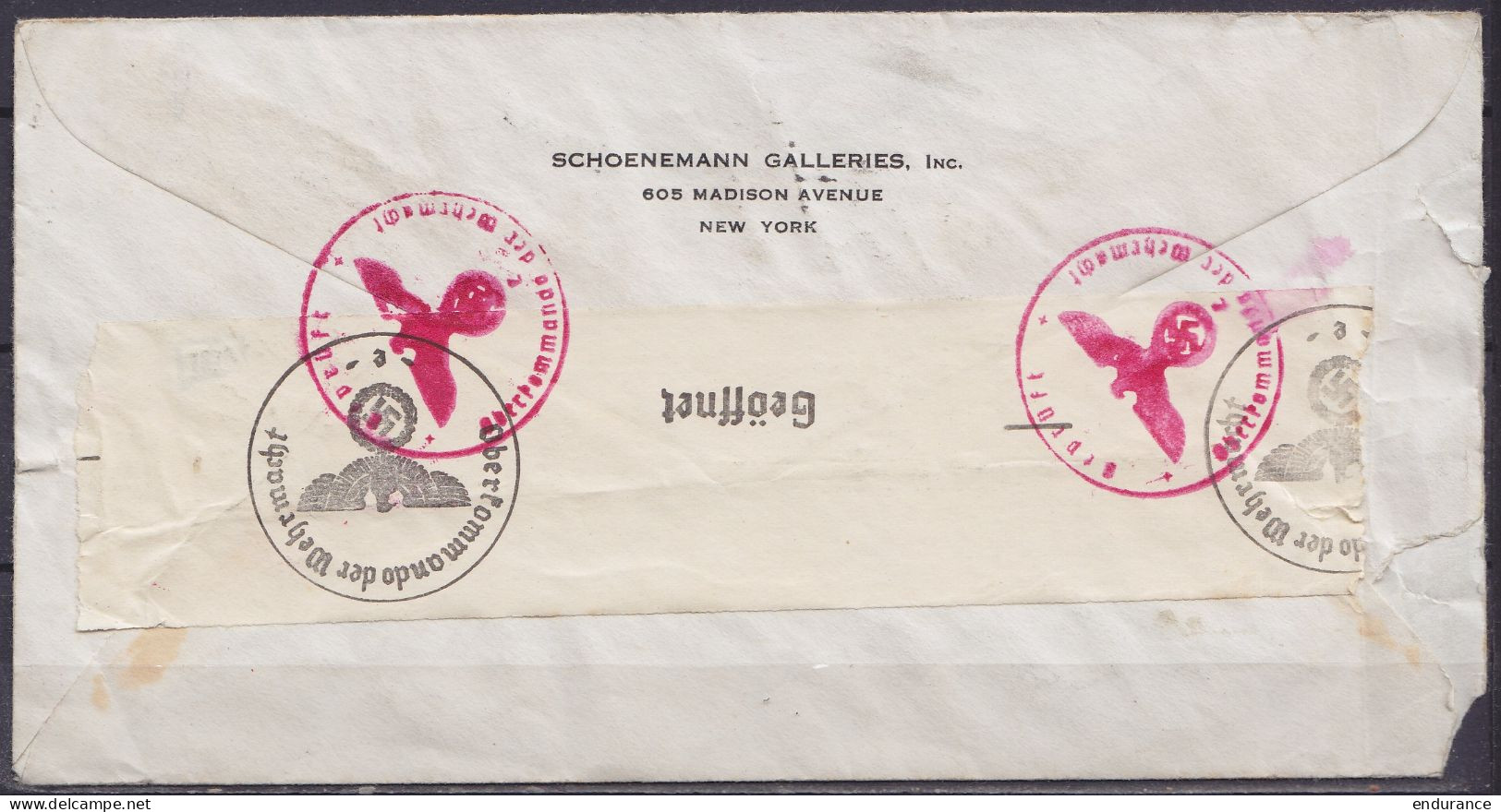 USA - Env. "Schoenemann Galleries" Affr. 6x 5c Flam. "NEW YORK /APR 2 1941/ GARND CENTRAL ANNEX" Pour BRUXELLES "per Cli - Oorlog 40-45 (Brieven En Documenten)